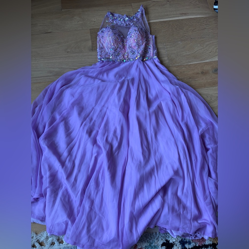 Rachel Allen lilac purple beaded prom dress 12